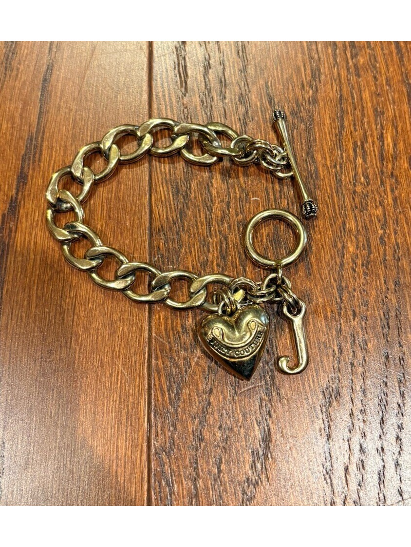 Juicy Couture Gold Chain Bracelet Heart Charm 90s Y2k Hip Hop Statement